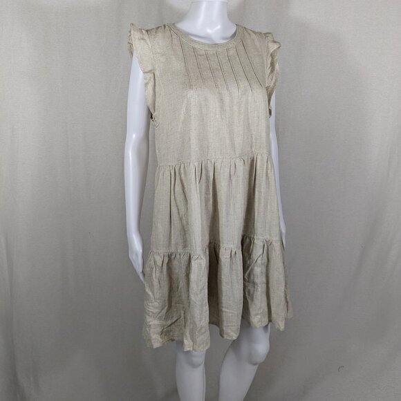 New In Tan Ruffled Babydoll Dress Women's Size Large Brand New with Tags - Picture 1 of 5